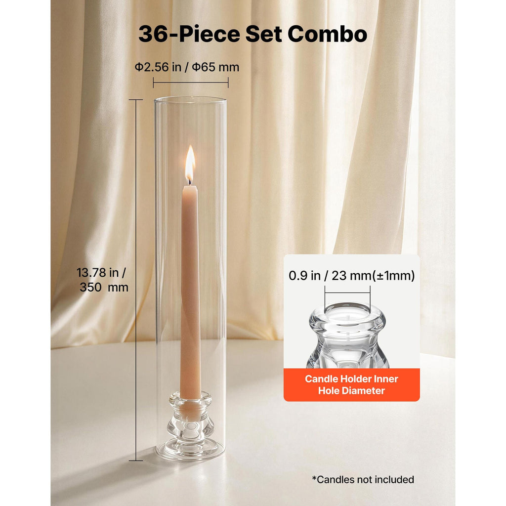 Hurricane Candle Holders Set of 36, Φ2.56 x 13.78 in Tall Clear Glass Cylinder Candleholder Sleeve, High Borosilicate Glass, Wind Protection for Wedding, Table Centerpiece, Party, Home Decor